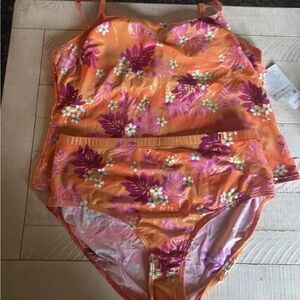Ocean dreams Floral Orange Tankini sz  24 plus free bathing suit